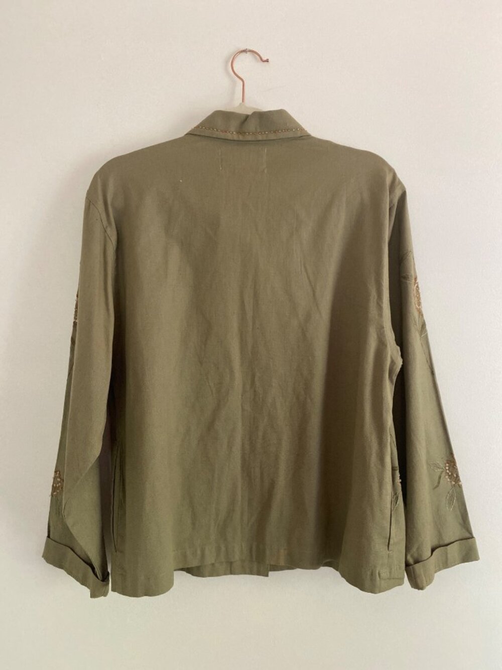 Vintage Tantrums Olive Green Floral Embroidered Button-Up Shacket Size S - Picture 4 of 6
